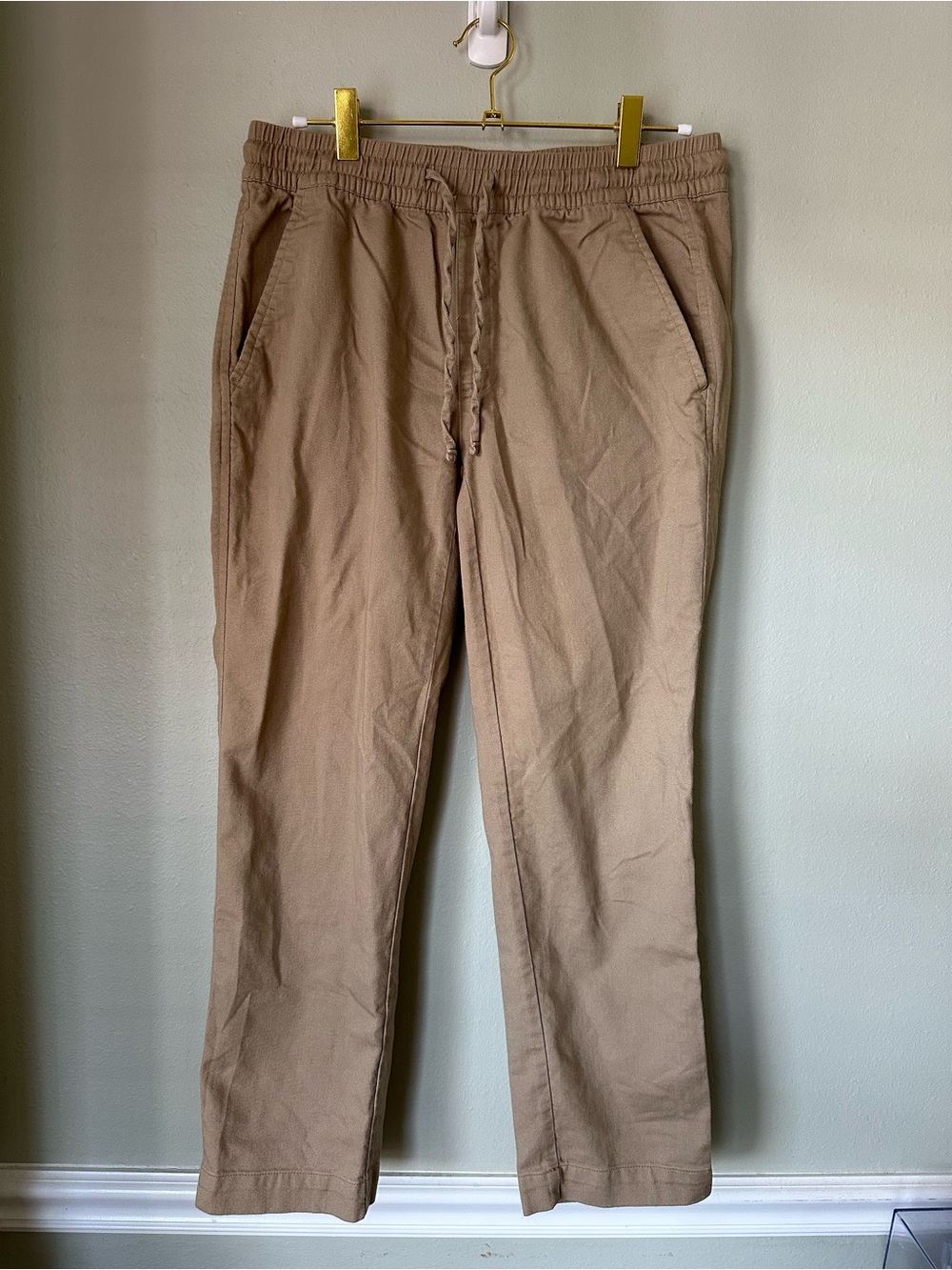 GAP XS Khaki Pull-On Pants Elastic Waist Drawstring Straight Leg Ankle Length